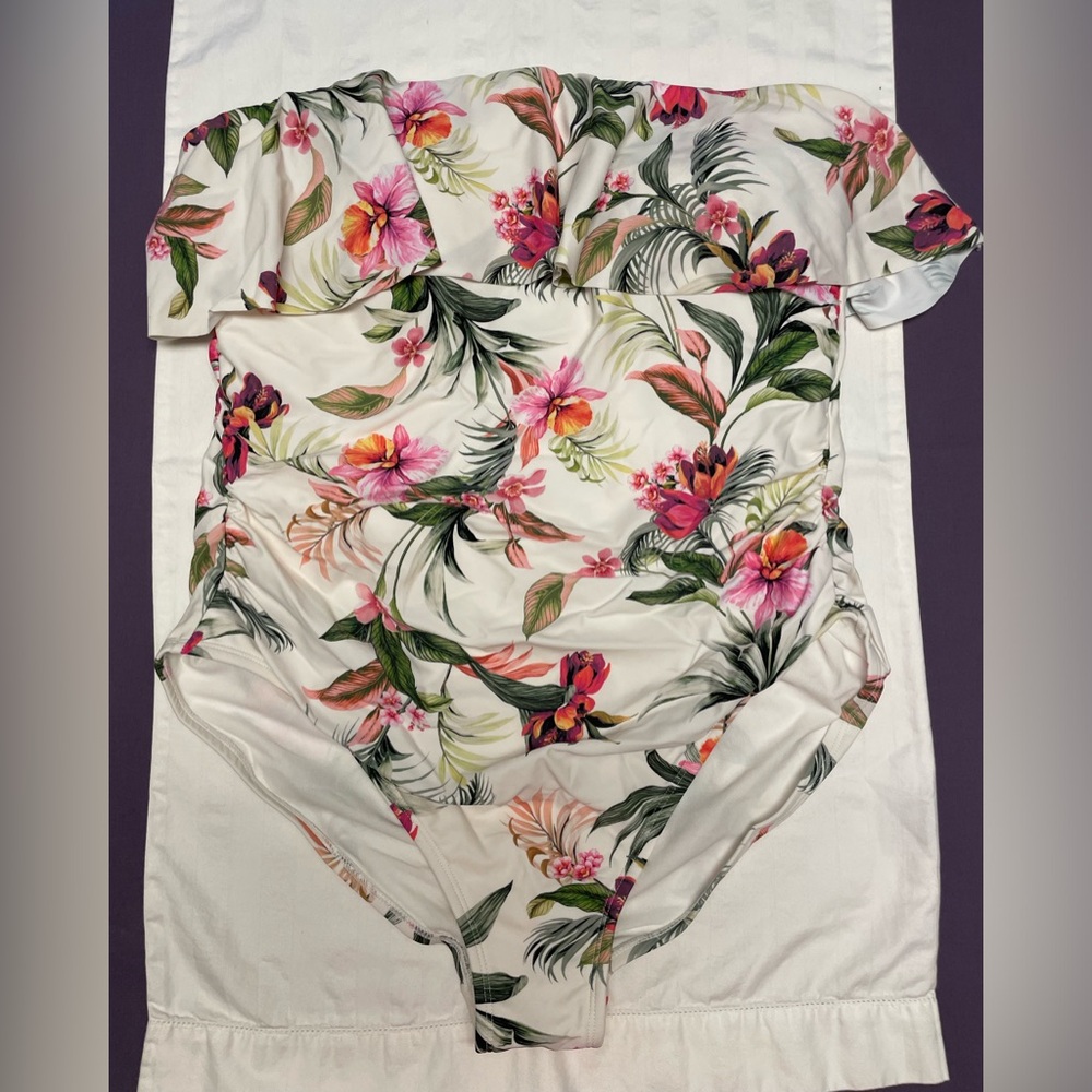 Women's Bandeau Flounce Front Ruched Full Coverage One Piece Swimsuit - Kona Sol